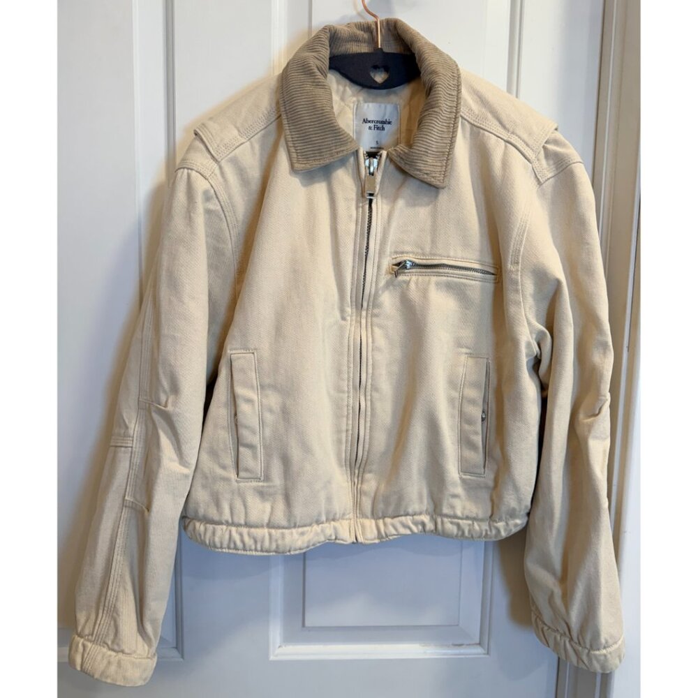 Abercrombie & Fitch Cream Jacket with Tan Collar